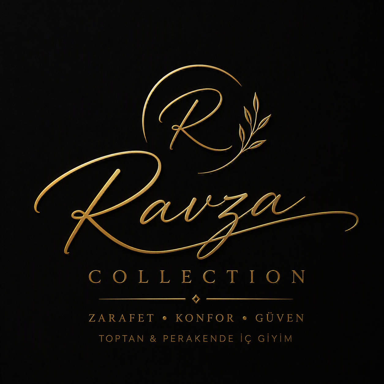 Ravza Collection siyah tema gold el yazısı logo
